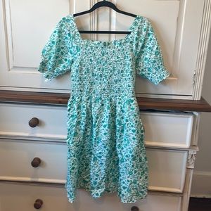 Draper James Smocked Puff Sleeve Dress in Woodblock Floral